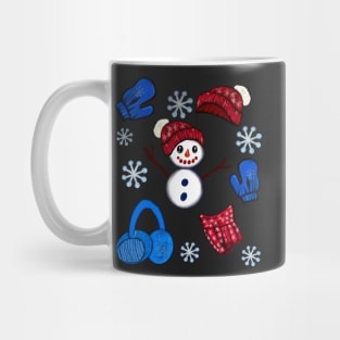 Winter Snowman hat mittens gloves scarf and snowflakes - pattern -  snug in a snowflake themed scarf Mug